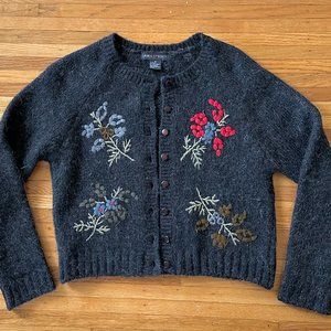 Vintage Wool and Mohair Embroidered Floral Cardigan